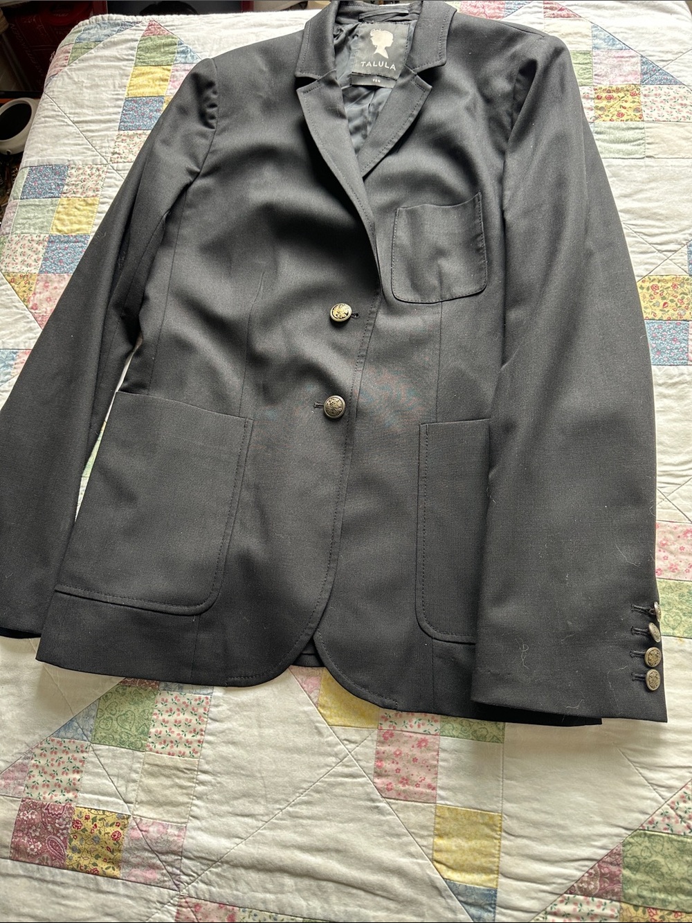 H—Talula Black Single-Button Blazer with Patch Pockets